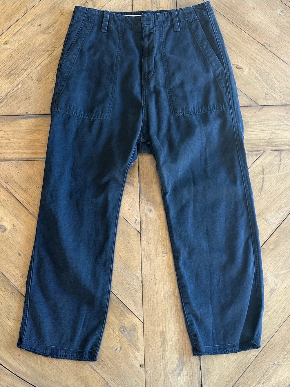 Nili Lotan Luna Linen Blend Pants Women 2 Washed Black Drop Crotch Baggy Trouser